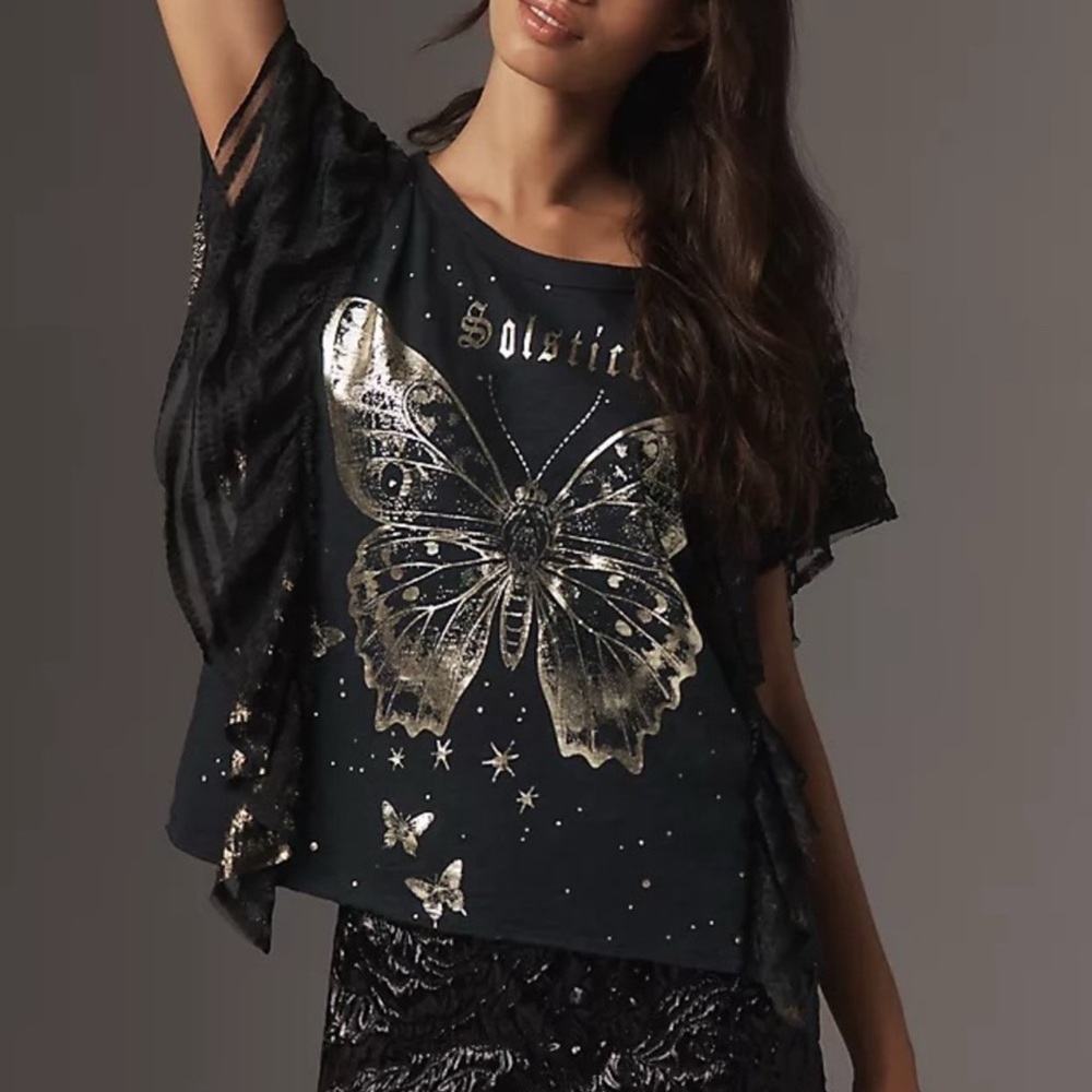 Anthropologie NWT Pilcro Golden Hour Butterfly Tee Size X Small